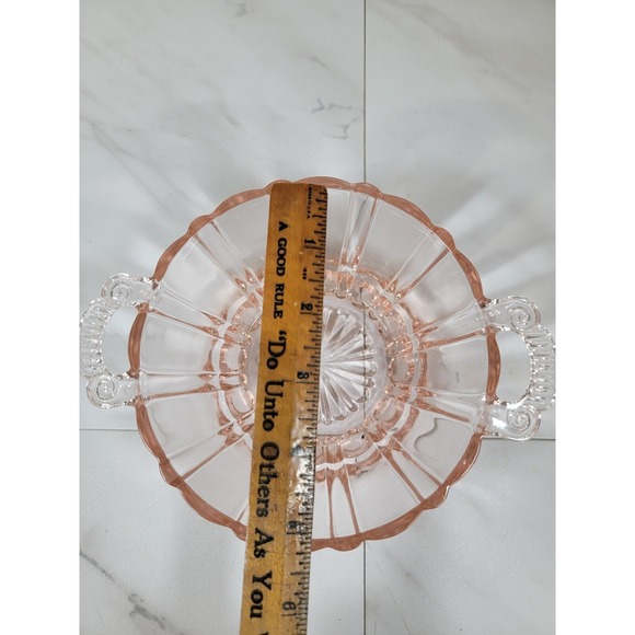 Vintage Pretty "Fluorescent‎ Pink" Depression Glass CANDY Bowl 5-1/2" w/Handles - Picture 9 of 12